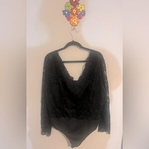 Shein, 4xl, Black, Lace, Low-Cut Body Suit